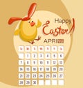 Easter chick-hare and calendar for the month of April. Happy Easter.